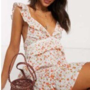 ASOS DESIGN tiered mini sundress with frill lace inserts in ditsy floral print